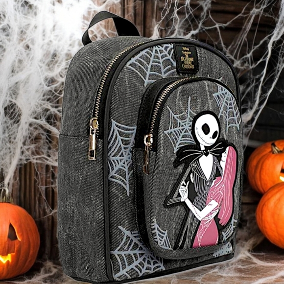 The Nightmare Before Christmas Jack & Sally Mini Black & Gray Backpack Bag - Picture 9 of 12